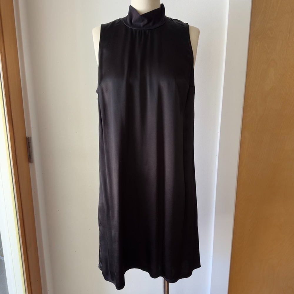 Nation LTD Jett Mock Neck Black Satin Mini Dress-Sexy Cocktail dress-Size Med